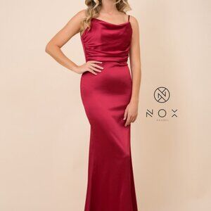 NEW BURGUNDY Cowl Neck Sheath Shape Satin Prom Dress NXC302